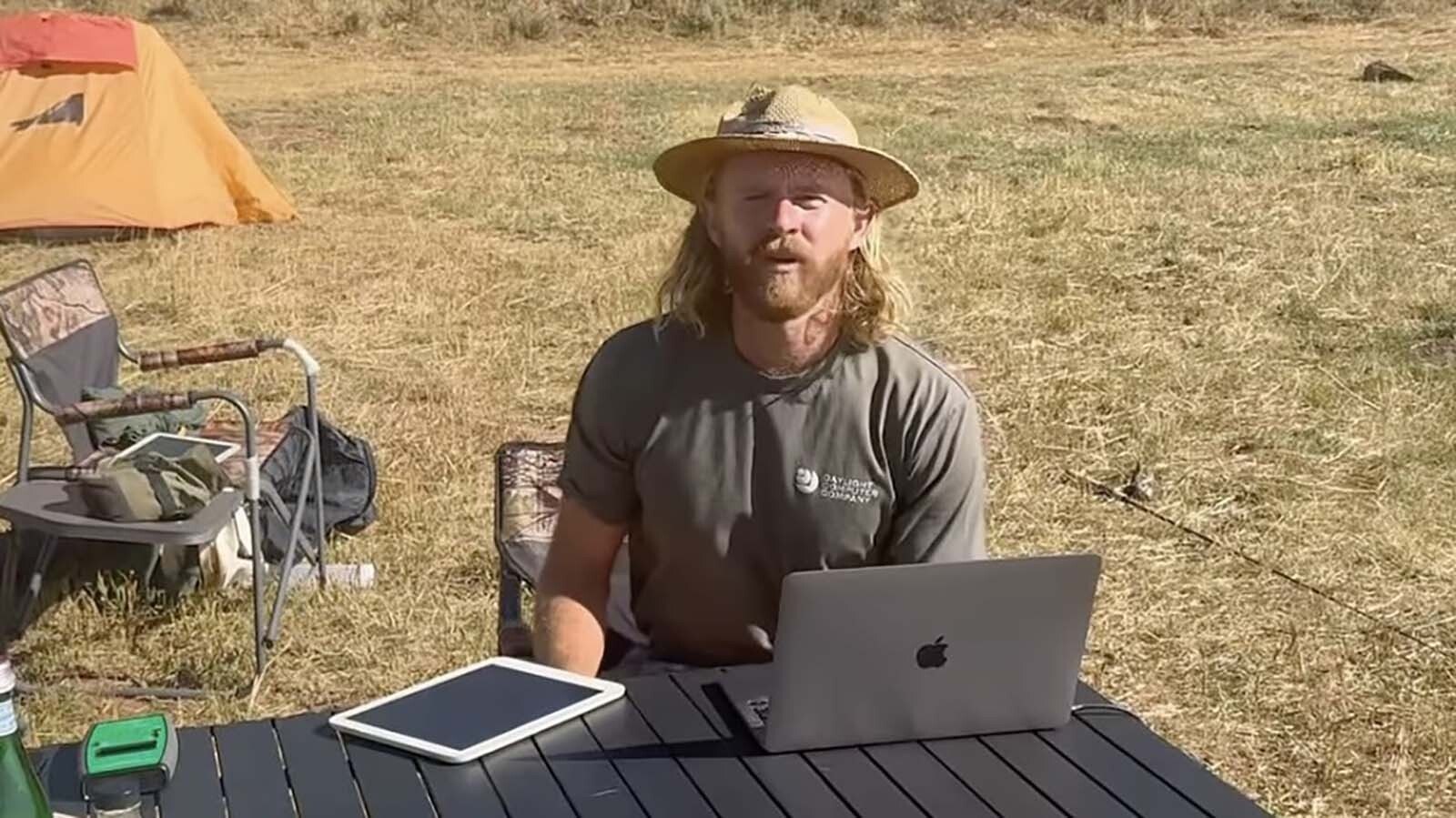 Daylight Computer’s Tristan Scott works remotely from a remote elk camp in the furthest reaches of the Upper Green River in Sublette County. He relies on a satellite link and his DC-1 tablet, retailing now for $729.