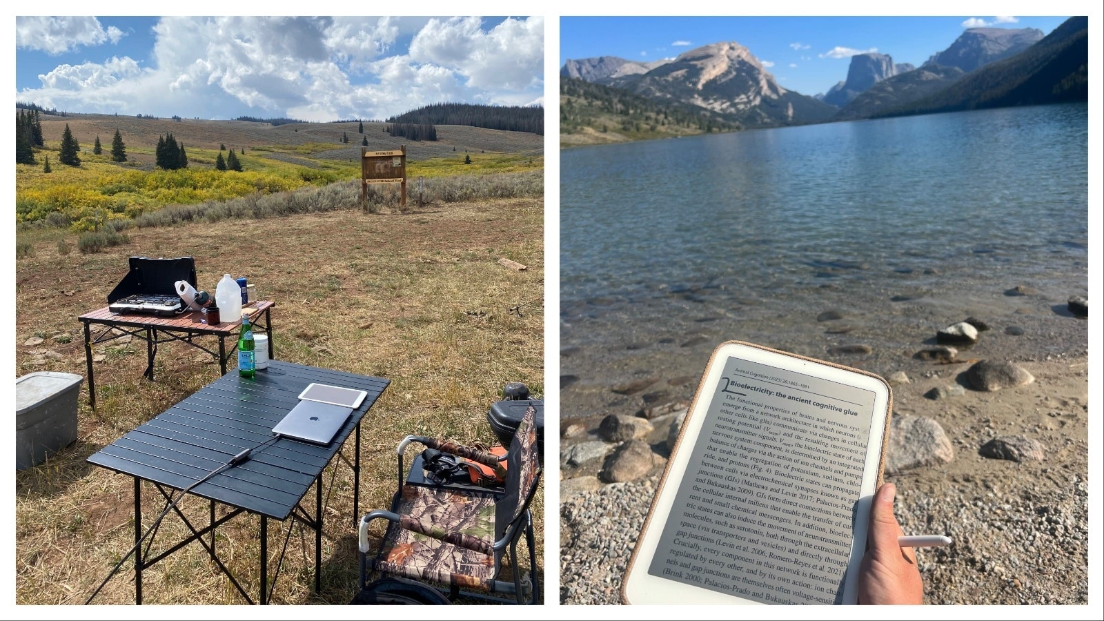 Daylight Computer’s Tristan Scott works remotely from a remote elk camp in the furthest reaches of the Upper Green River in Sublette County. He relies on a satellite link and his DC-1 tablet, retailing now for $729.