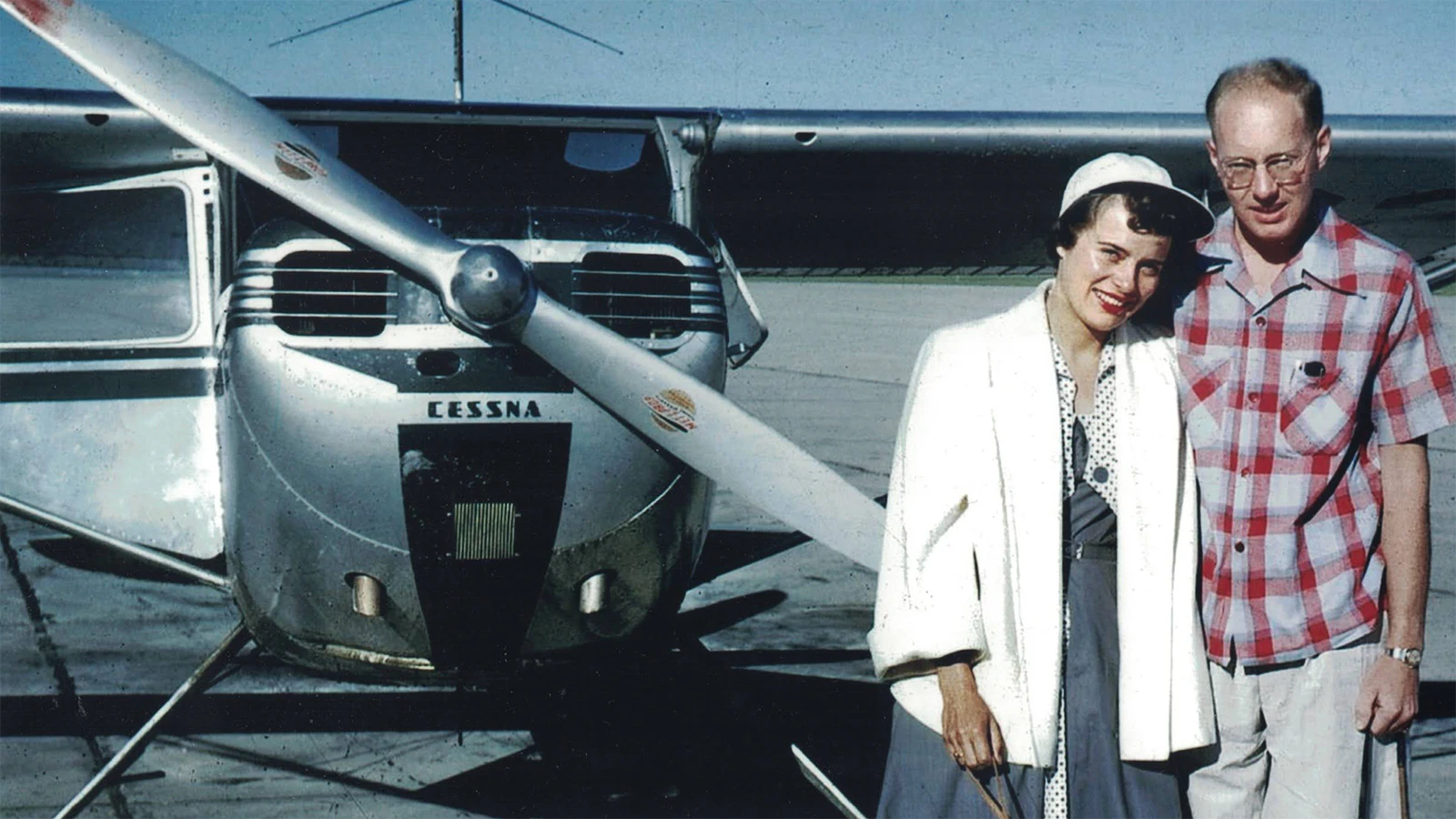 Dean Conger and wife, Leona, at the airport. Conger loved to fly.