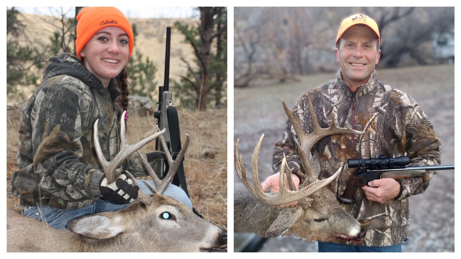 Left, Grace Sandrini is among many locals who love hunting white-tailed deer in Wyoming’s Black Hills region. Right, Joe Sandrini, a retired Wyoming Game and Fish game warden and biologist, likes to hunt white-tailed deer in the Black Hills. He opposes a plan to split hunting licenses for white-tailed deer and mule deer.