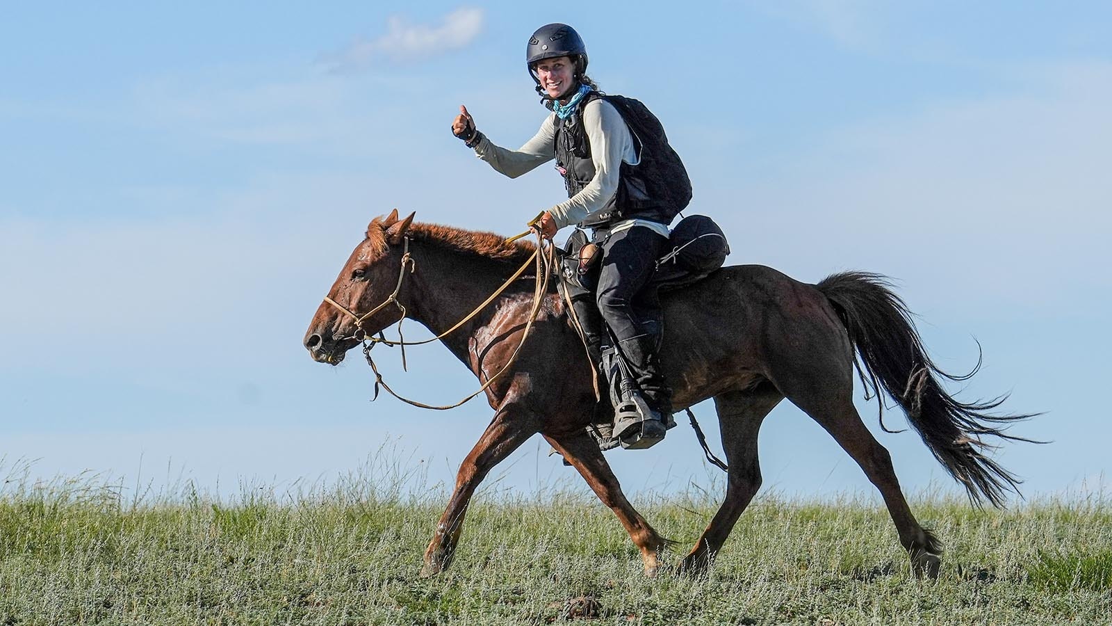 Deirdre Griffith of Jackson, Wyoming, in the 2022 Mongol Derby, which she won.