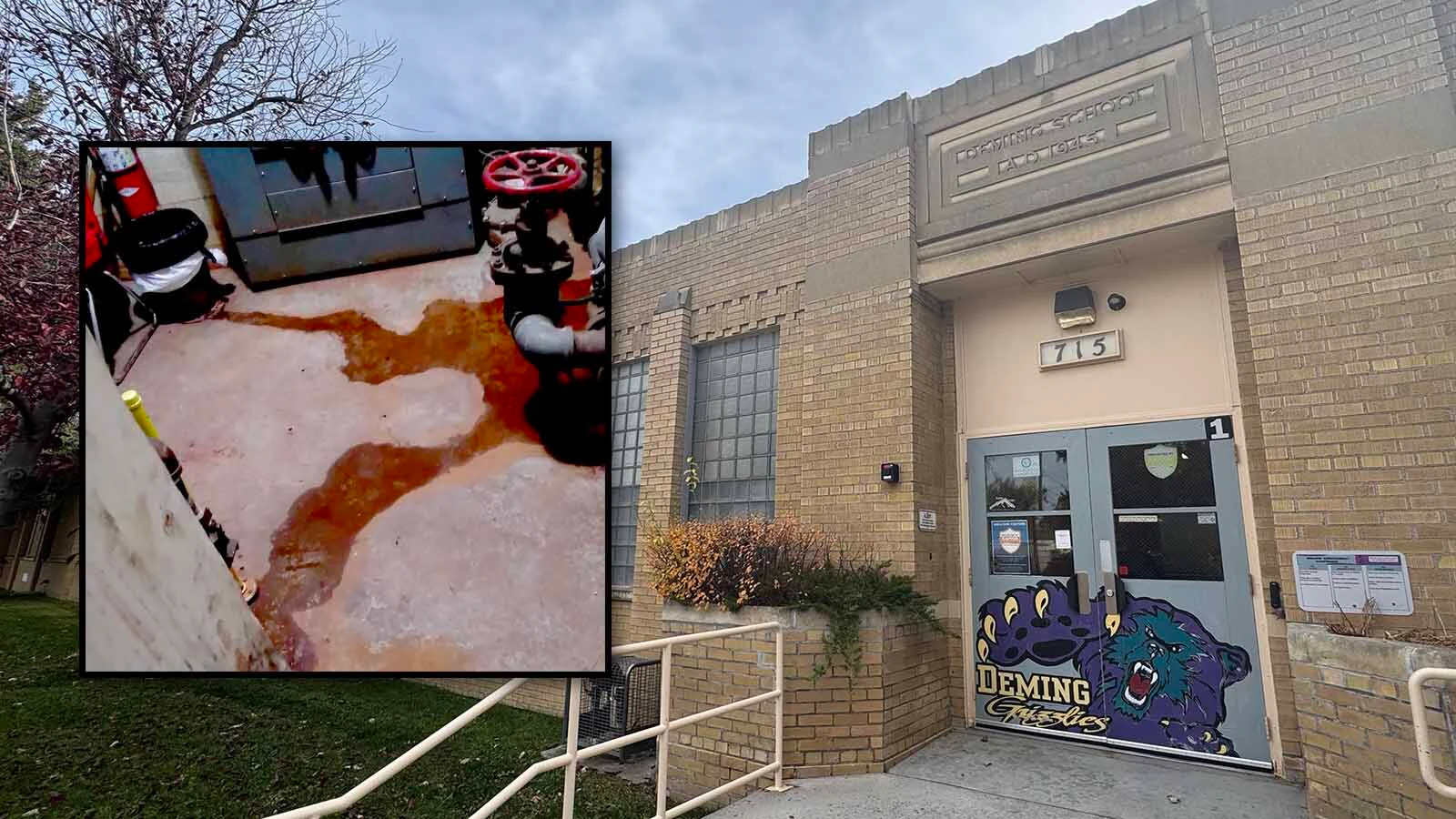 When water is on the floor in the boiler room of the old Deming Elementary School in Cheyenne, it forms the outline of a body.