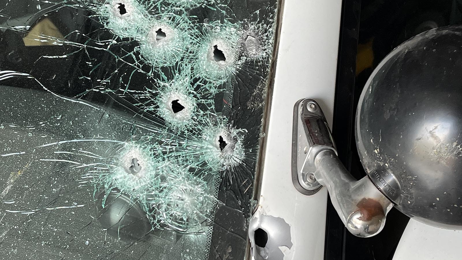 The driver's side of this Cambpell County Sheriff's Office patrol car shows where the windshield took a shotgun blast from a suspect on Sunday, Aug. 4, 2024. The deputy wasn't hurt, but the suspect was killed.