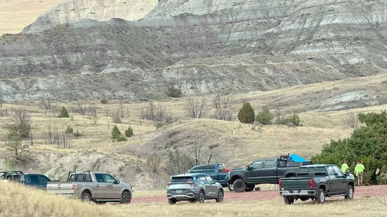 Searchers get ready to tackle the rugged, steep terrain at Weston Hills Recreation Area in search of Derek Schaff. The area encompasses roughly 3,000 acres of public land within the Thunder Basin National Grassland and is a popular recreational area. 
