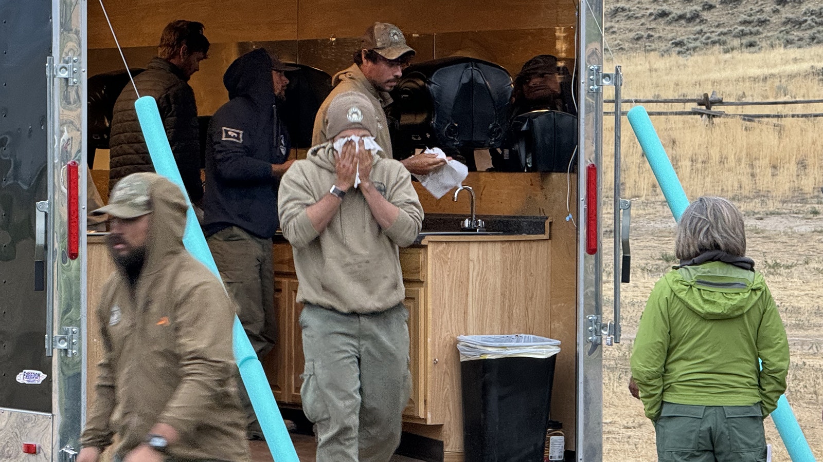 Washing up after fighting the Clearwater Fire.