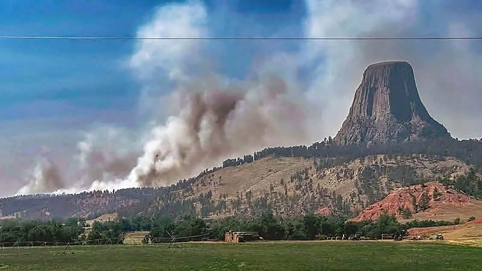 Smoke from the Left Creek Fire southwest of Devils Tower on Saturday in a photo by Jennifer Pierson and shared by Crook County Fire.