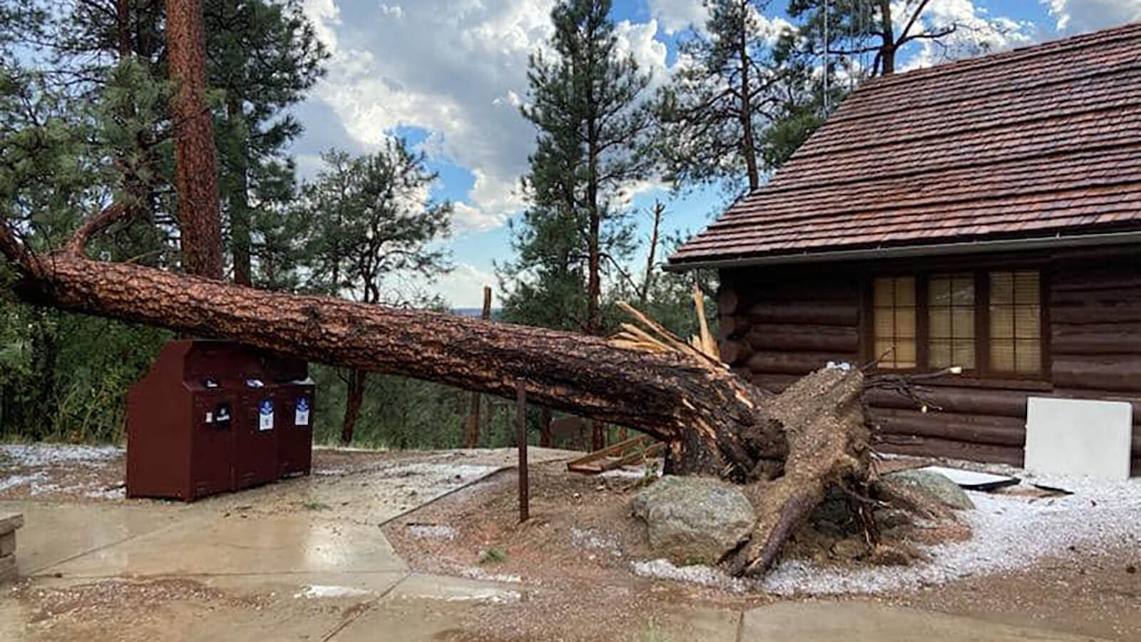 A severe hailstorm shattered windshields, downed trees, and caused significant damage to the Devils Tower KOA campground on Monday, August 19, 2024.