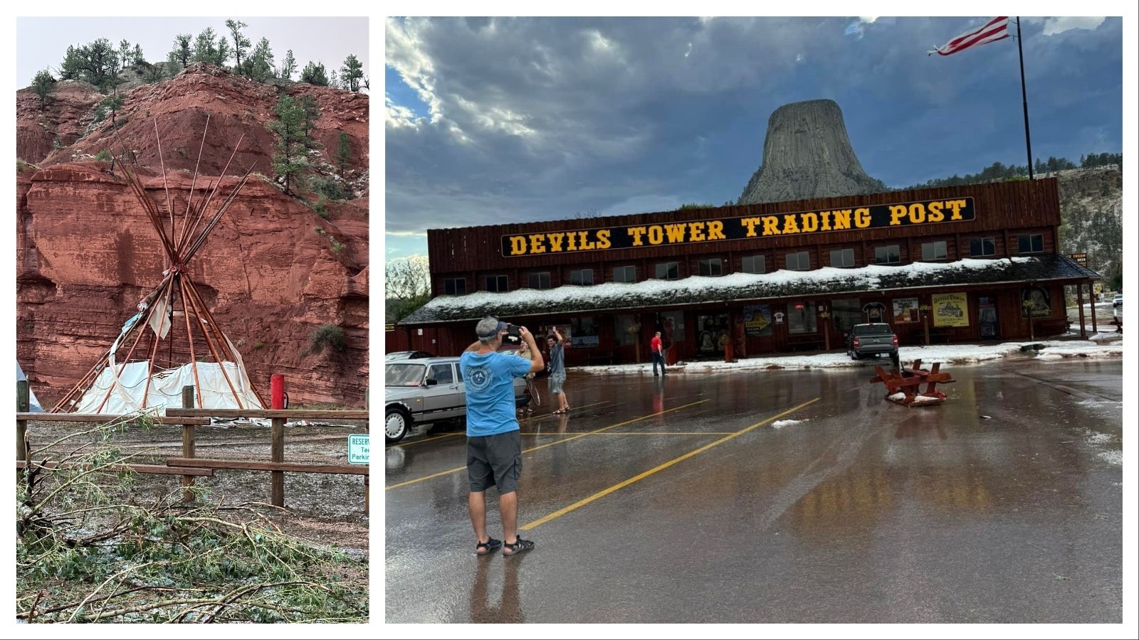 The teepees at the KOA campground at Devils Tower were destroyed by Monday's hailstorm. Afterward, the hail was piled up like snow.