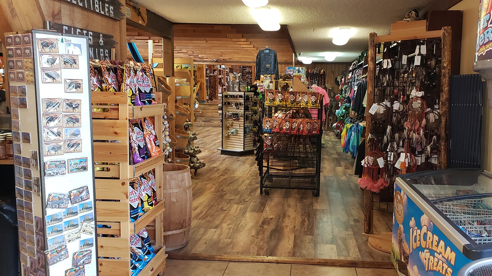 A gift shop offers a range of camping necessities and souvenirs, as well as ice cream and fudge.