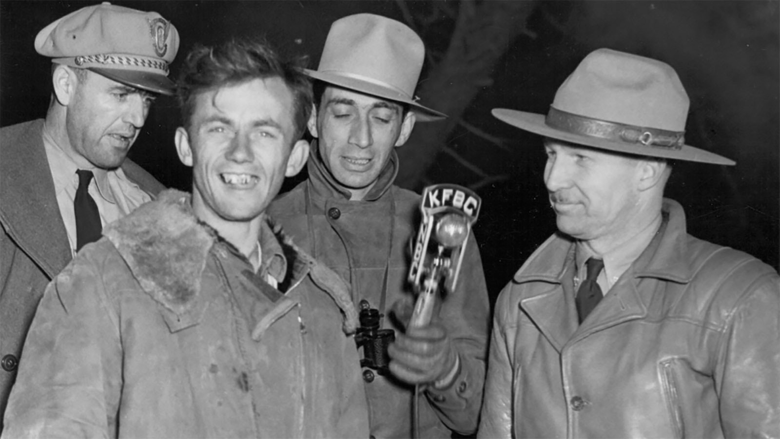 George Hopkins shown after his rescue on Oct. 6, 1941. The skydiver was in good spirits and good shape after the six-day ordeal.