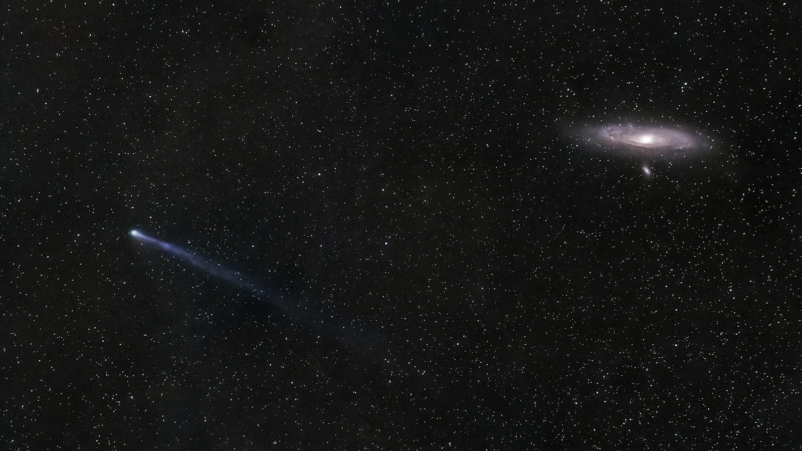 12P/Pons-Brooks, aka the devil comet, leaves a trail with Andromeda behind it in this view.