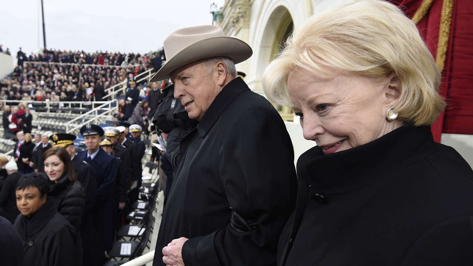 Former US Vice President Dick Cheney and his wife Lynne arrive for the Presidential Inauguration of Donald Trump at the U.S. Capitol on Jan. 20, 2017, in Washington, D.C.