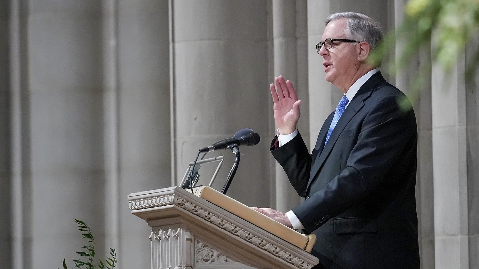 Pete Williams, former Assistant Secretary of Defense for Public Affairs, delivers remarks during the funeral service of former Vice President Dick Cheney at the National Cathedral on Nov. 20, 2025, in Washington, D.C.