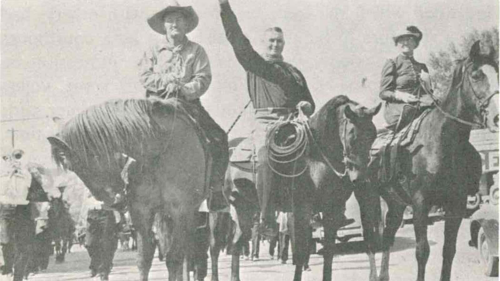 During Newcastle 50th anniversary celebration, Dick Nelson, Gov. Nels Smith, and Dick's sister May Dow were the leaders of the parade.