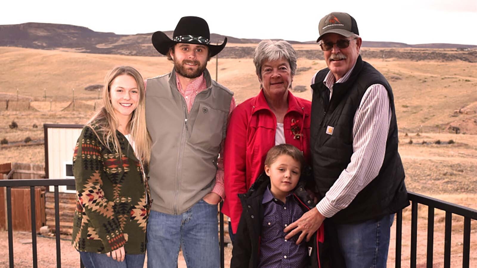The Hester family has worked in Wyoming for six generations and five generations on the Hester ranch. They are preserving the legacy of their ancestors, including Dick Nelson who was a railroad man in the late 1800s in Wyoming. Pictured from left, Saydie Hester, Drew Hester, Sheri Hester, and John Hester, with Rowan Hester in front.