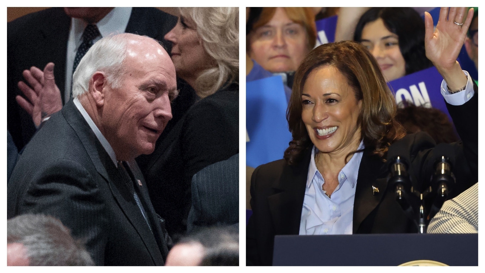 Former Vice President Dick Cheney, left, and Vice President Kamala Harris.