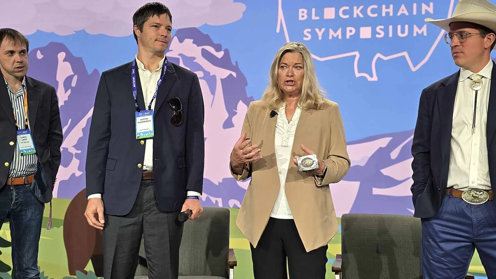 U.S. Sen. Cynthia Lummis, R-Wyoming was presented with the inaugural Equality State Digital Pioneer Award during the Wyoming Blockchain Symposium for her work advocating for a regulatory framework for digital assets.