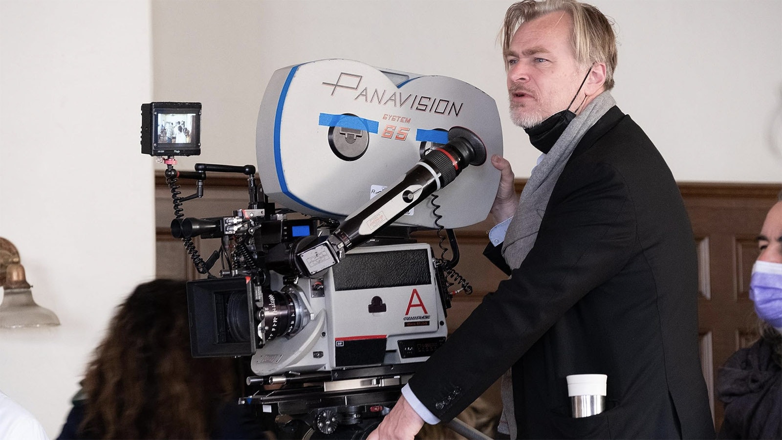 Director Christopher Nolan on the set of "Oppenheimer."