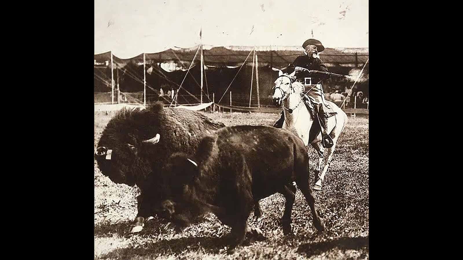 Buffalo Bill Cody demonstrating the dangerous way he hunted buffalo.