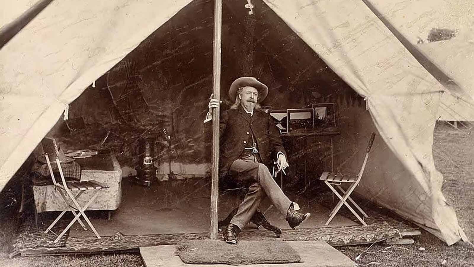 Buffalo Bill Cody in a Wild West Show tent circa 1903.