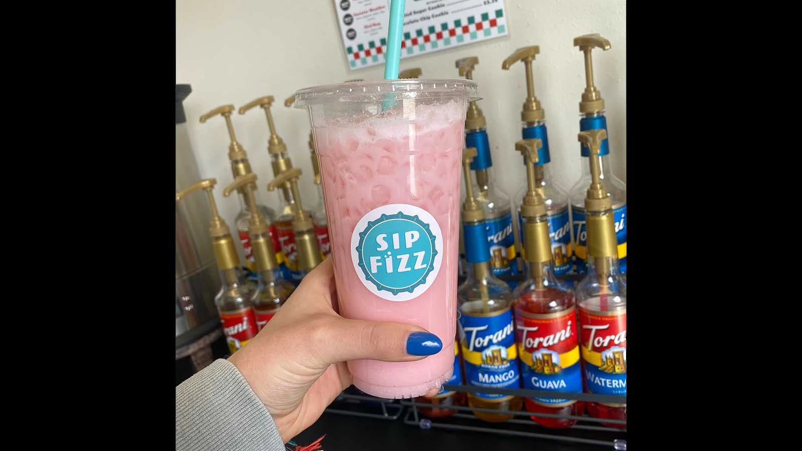 The Giddy Up, made with sparkling water, raspberry, coconut and fresh lime.