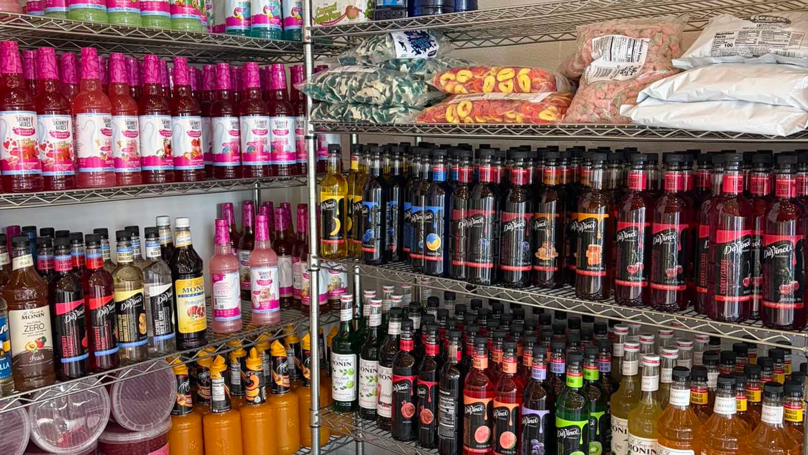 A huge selection of syrups at Styrrups Soda in Casper.