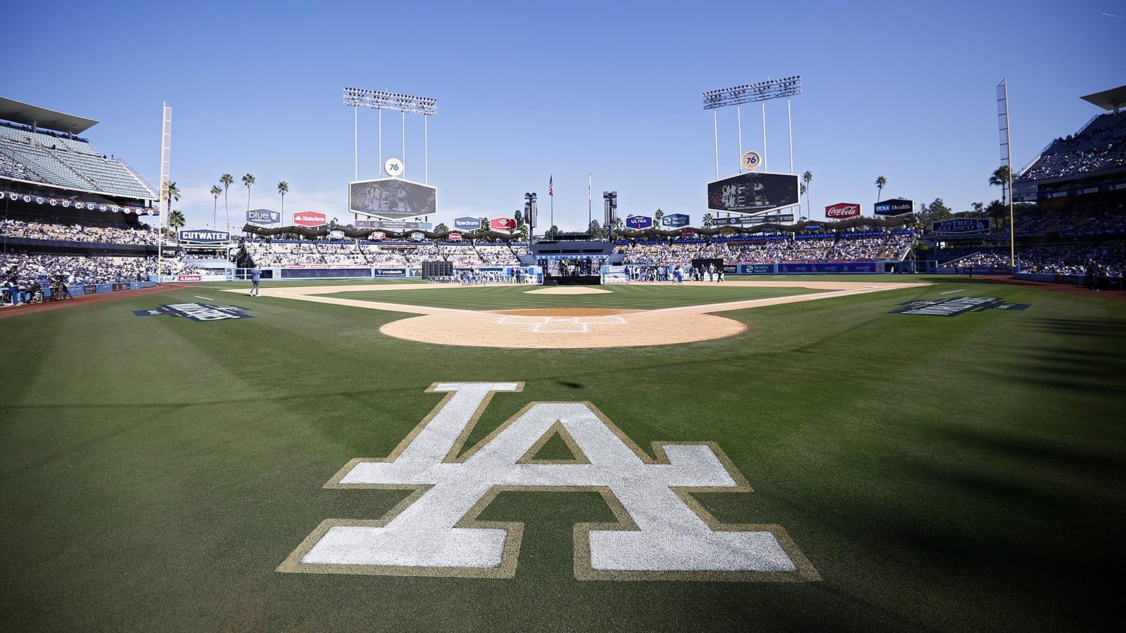 The field at Dodger Stadium for the 2024 World Series Celebration Show on Nov. 01, 2024.