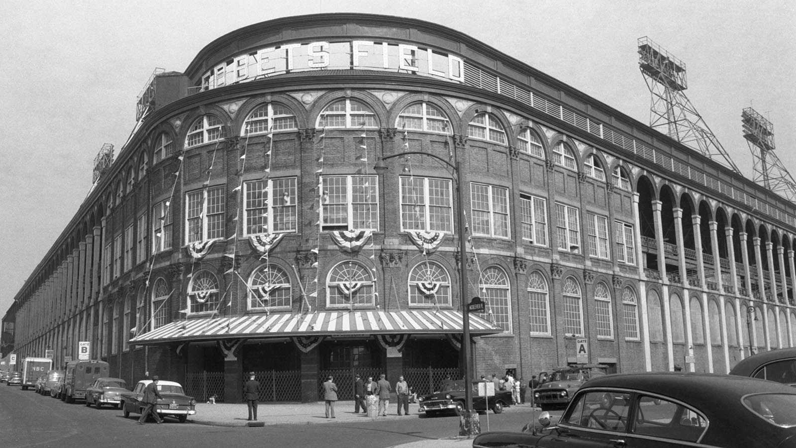 Exterior of Ebbets Field, home of the Brooklyn Dodgers, in 1956.