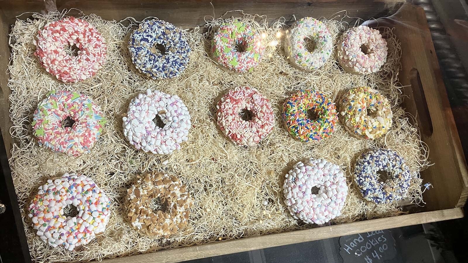 Donuts at the Unleashed Dog Bakery come in several different topping choices.