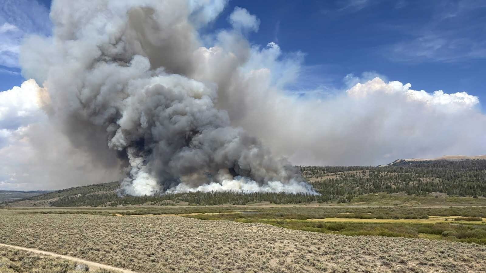 The Dollar Lake Fire blew up from about 20-30 acres the afternoon of Thursday, Aug. 21, 2025, to nearly 1,400 by the next morning. It's burning on the east side of the Green River near Dollar Lake, and about 5.5 miles west of Square Top Mountain.