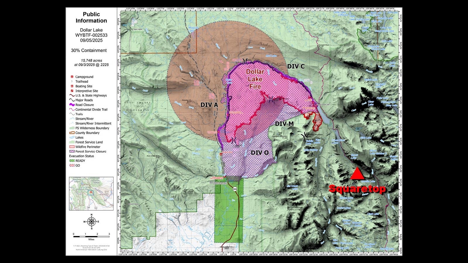 Dollar Lake Fire map with squaretop 9 5 25