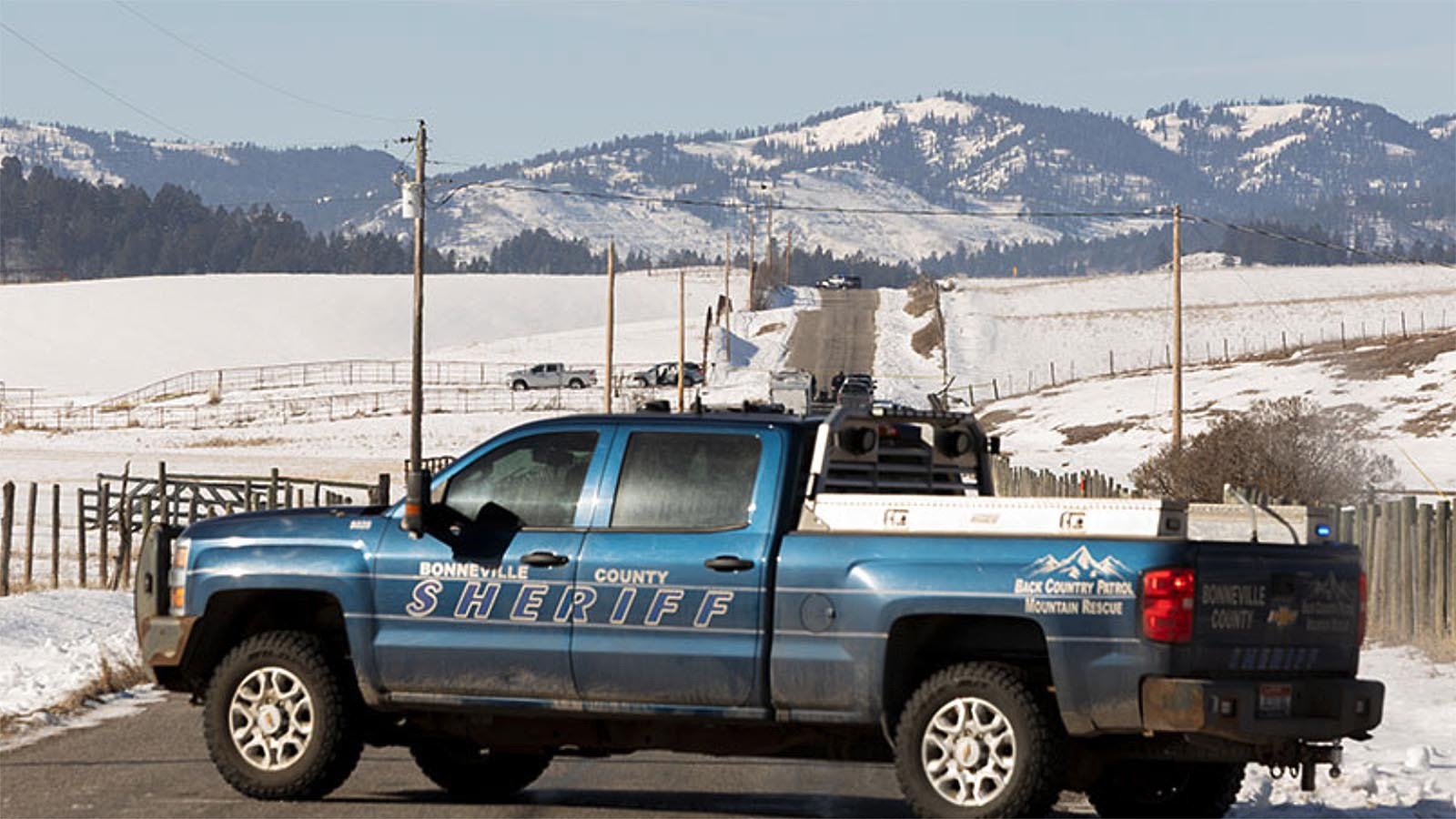 First responders at the scene of a double fatal domestic-related incident in Idaho near Alpine, Wyoming, on Wednesday, Jan. 21, 2026.