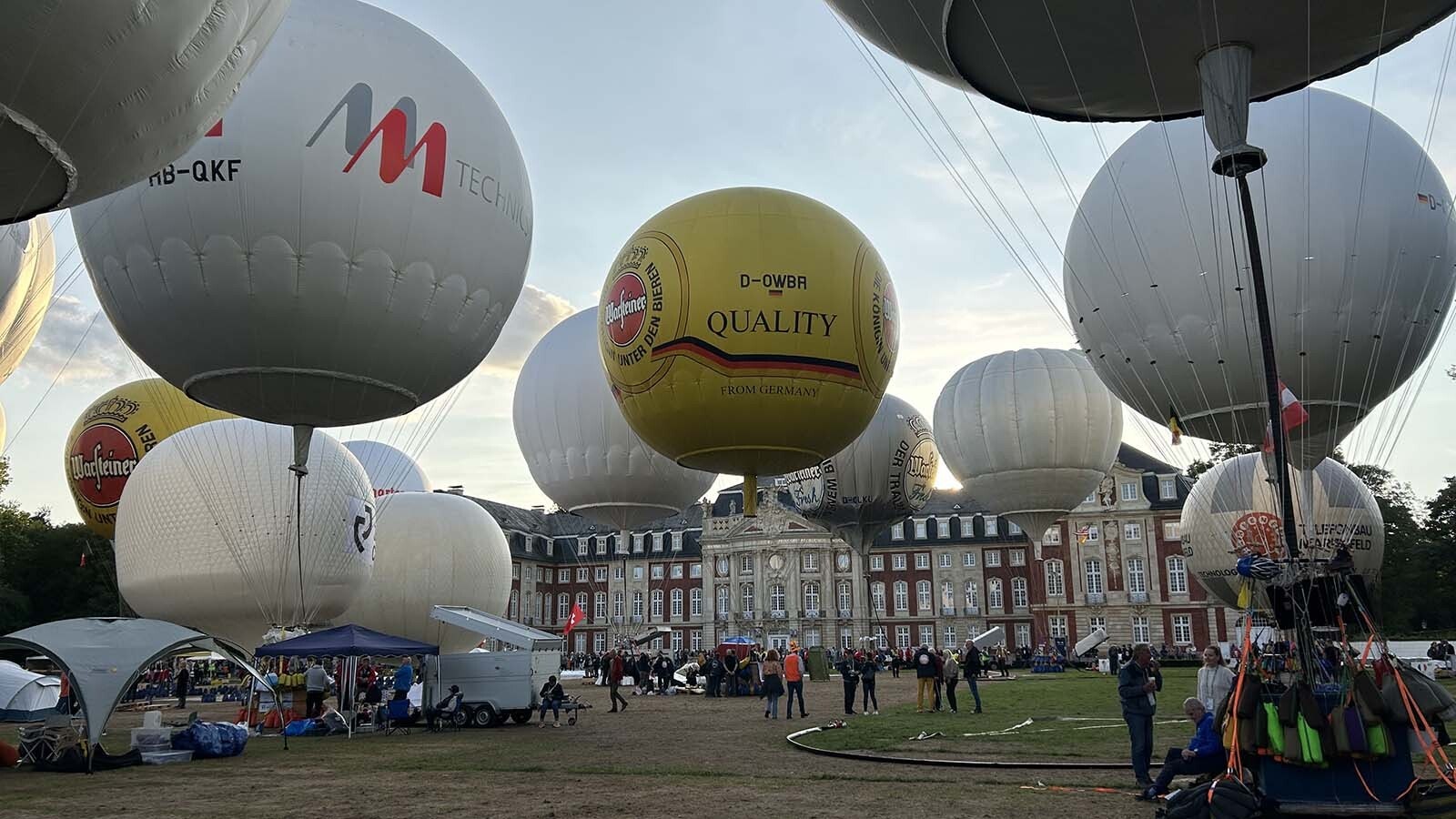 Balloons get ready to launch for the 2024 Gordon Bennett Cup in Munster, Germany.