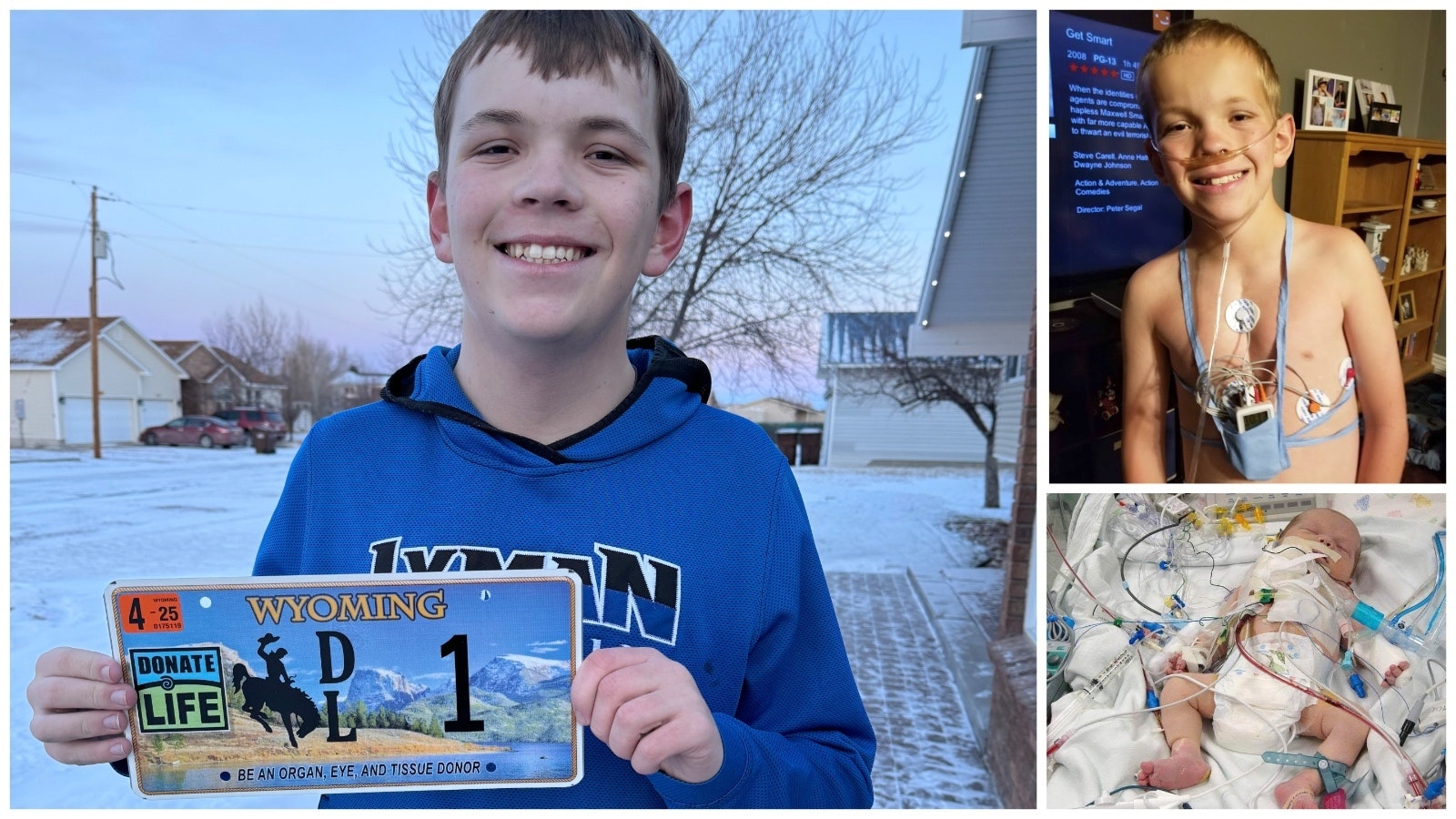 Bryson Quinney, who received a heart transplant in 2020, is pictured with the new Donate Life license plate, which became available in Wyoming on Jan. 1. He was born with half a heart and had several surgeries early in life, including a heart transplant.