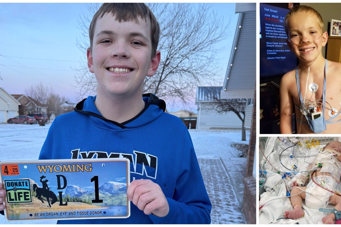 Bryson Quinney, who received a heart transplant in 2020, is pictured with the new Donate Life license plate, which became available in Wyoming on Jan. 1. He was born with half a heart and had several surgeries early in life, including a heart transplant.