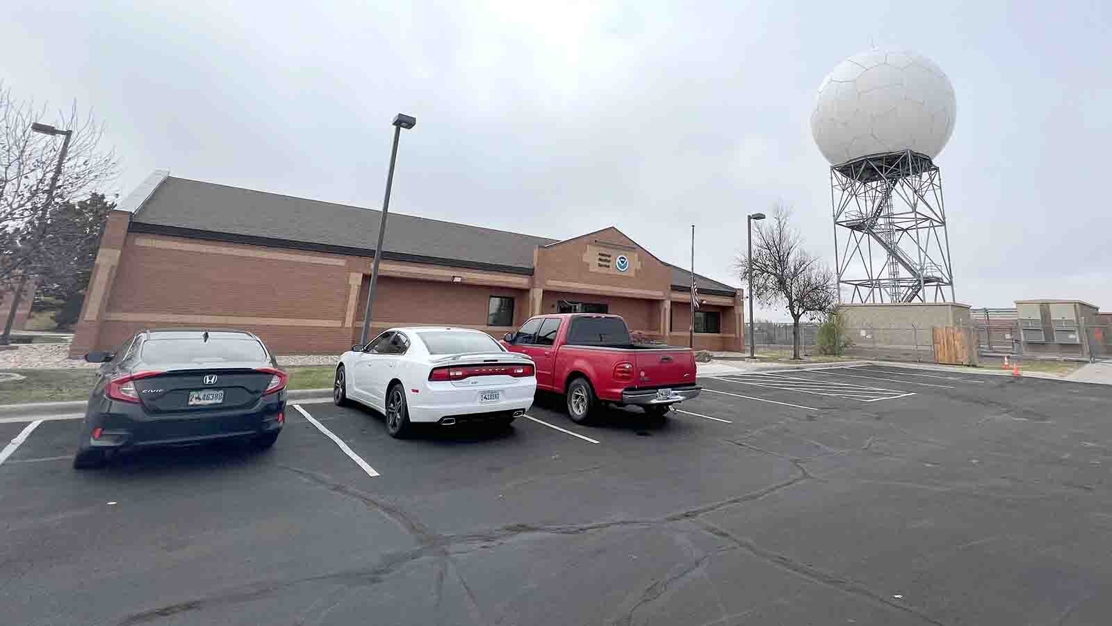 The Doppler radar at the Cheyenne National Weather Service office looks like a giant golf ball on a pedestal.