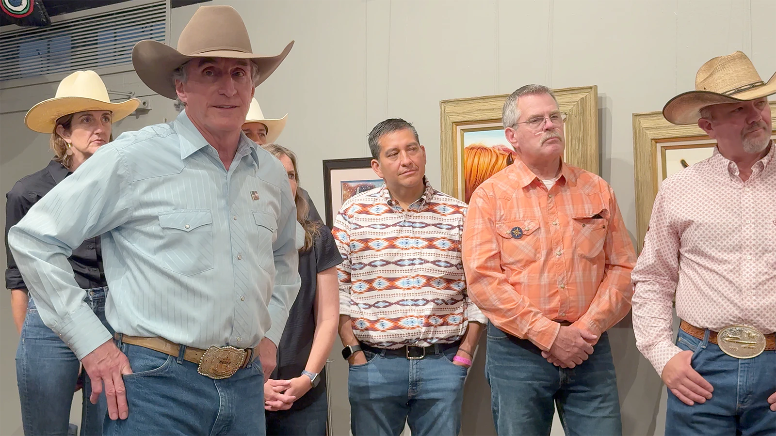 Interior Secretary Doug Burgum, left, with a number of his senior staff at Cheyenne Frontier Days on July 23, 2026. That includes U.S. Fish and Wildlife Director Brian Nesvik, right, former chief of the Wyoming Game and Fish Department.