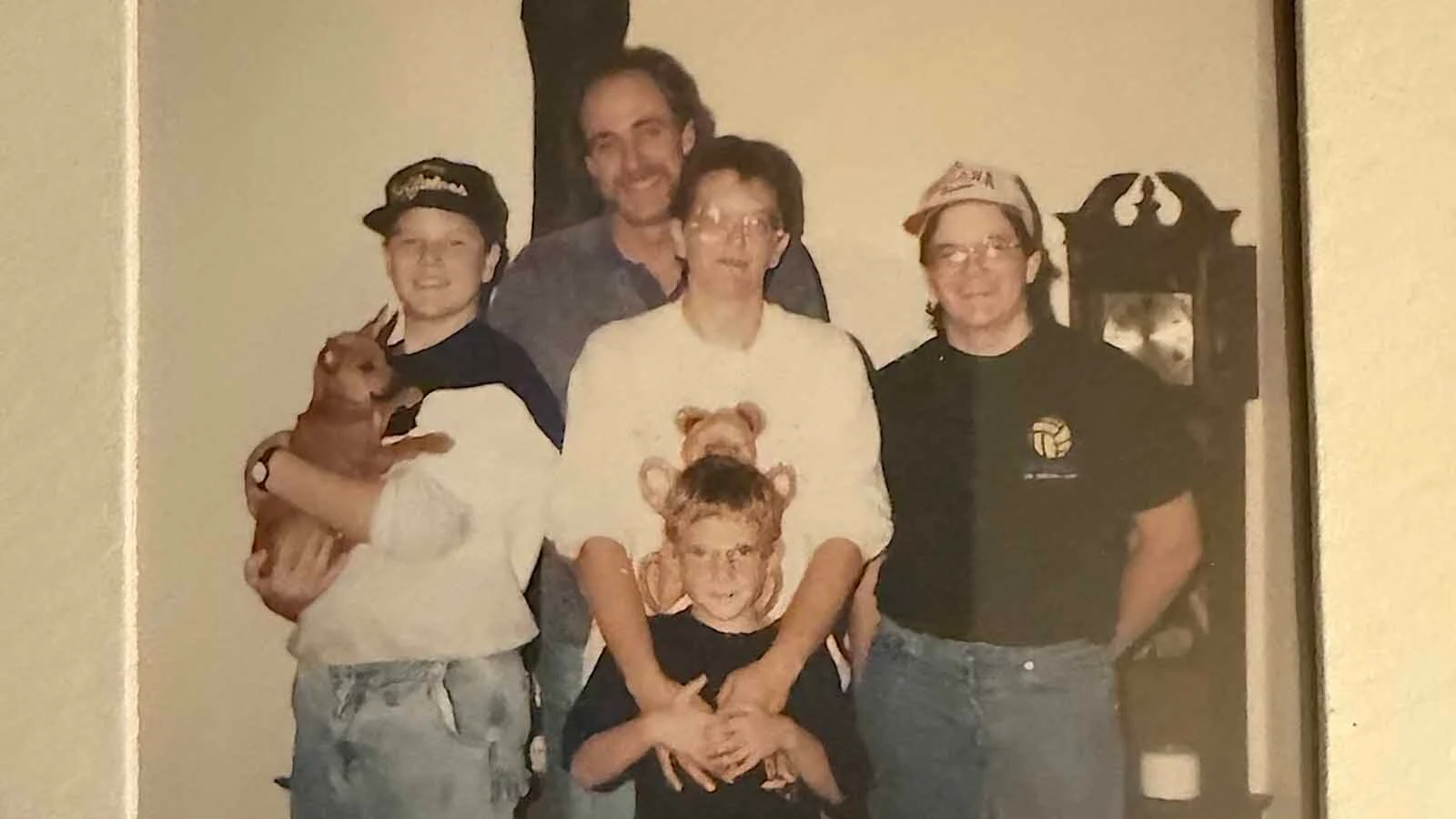 Arlene Dyer and her sons in a family photo. Jeremy is at her left and Noah on her right.