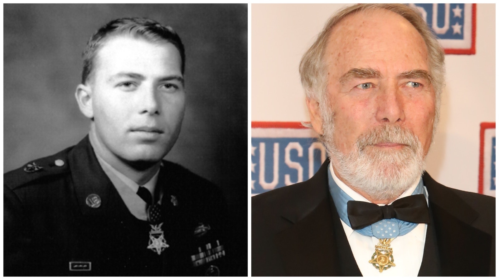 Drew Dix after recieving the Congressional Medal of Honor in 1969, left, and in 2013.