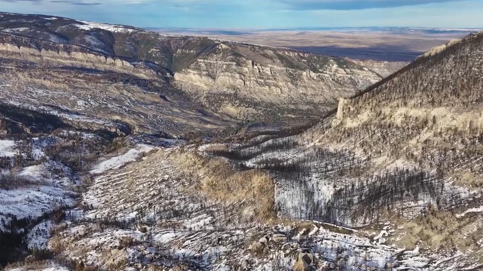 Wyoming photographer recently flew a drone over an area burned by the Elk Fire, Steamboat Rock and the Turkey Creek area of Tongue River Canyon. "The change is dramatic, stark, devastating," Doolin said in a post showing video of the area.