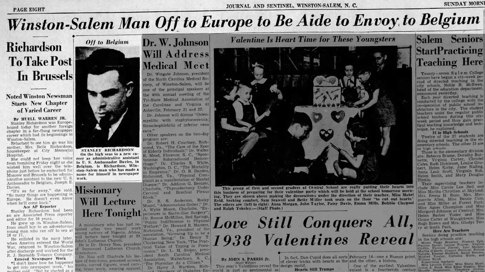 The Winston-Salem Journal and Sentinel reported in February 1938 about Stanley Richardson’s new job serving a U.S. ambassador.