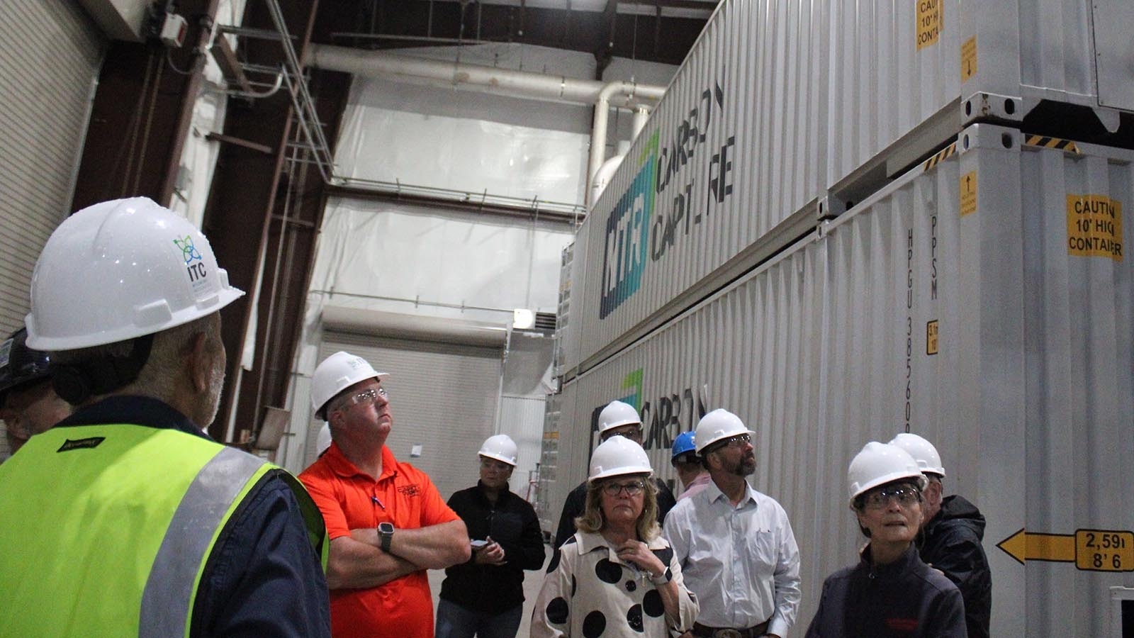 Campbell County Commissioner Jim Ford shows off the Integrated Test Center at Basin Electric Power Cooperative‘s Dry Fork Station, a coal plant that hosts carbon capture technology.