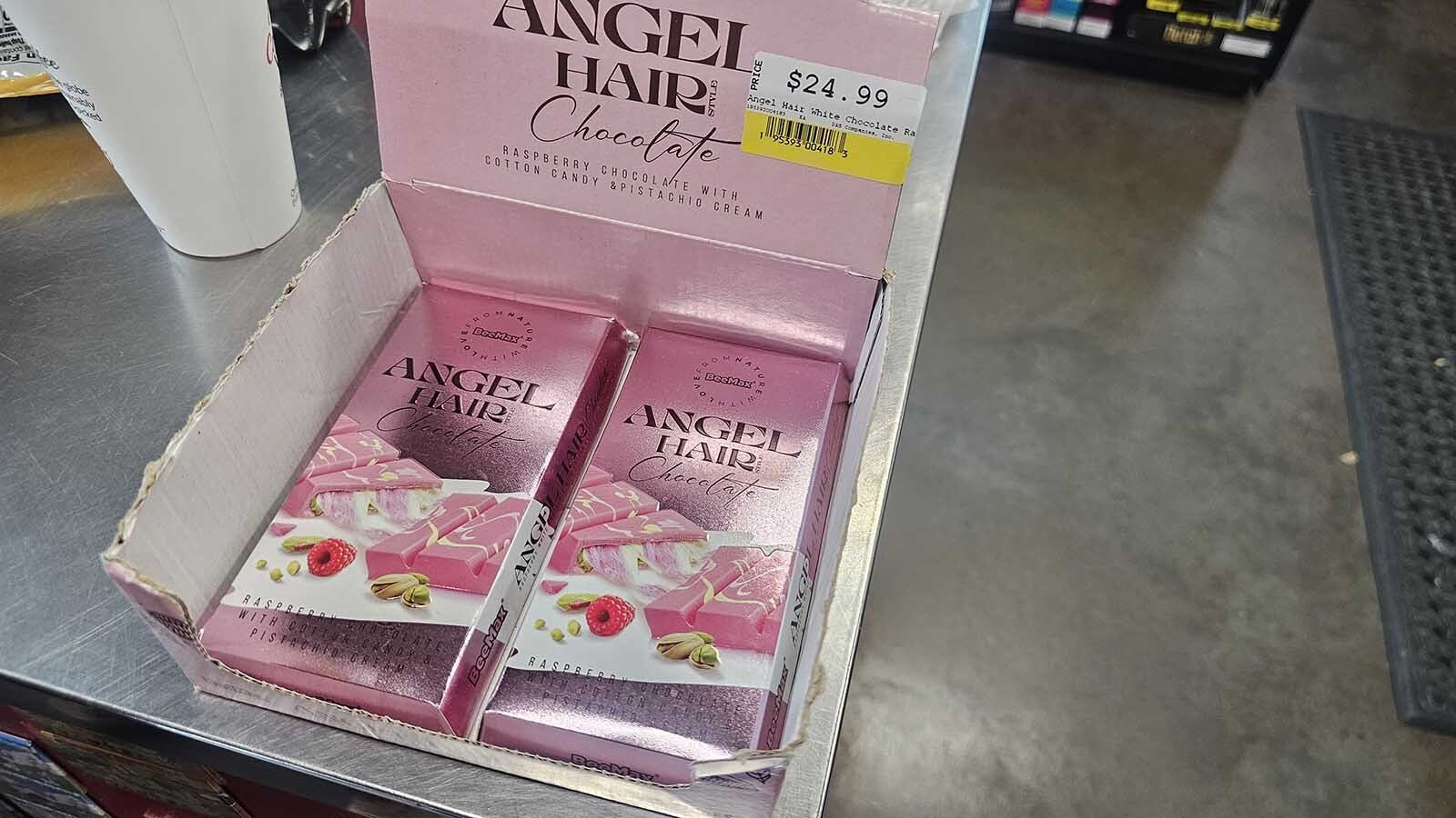 This pack of Dubai chocolate bars in a Rawlins gas station convenience store is almost sold out, despite the $25 price tag.