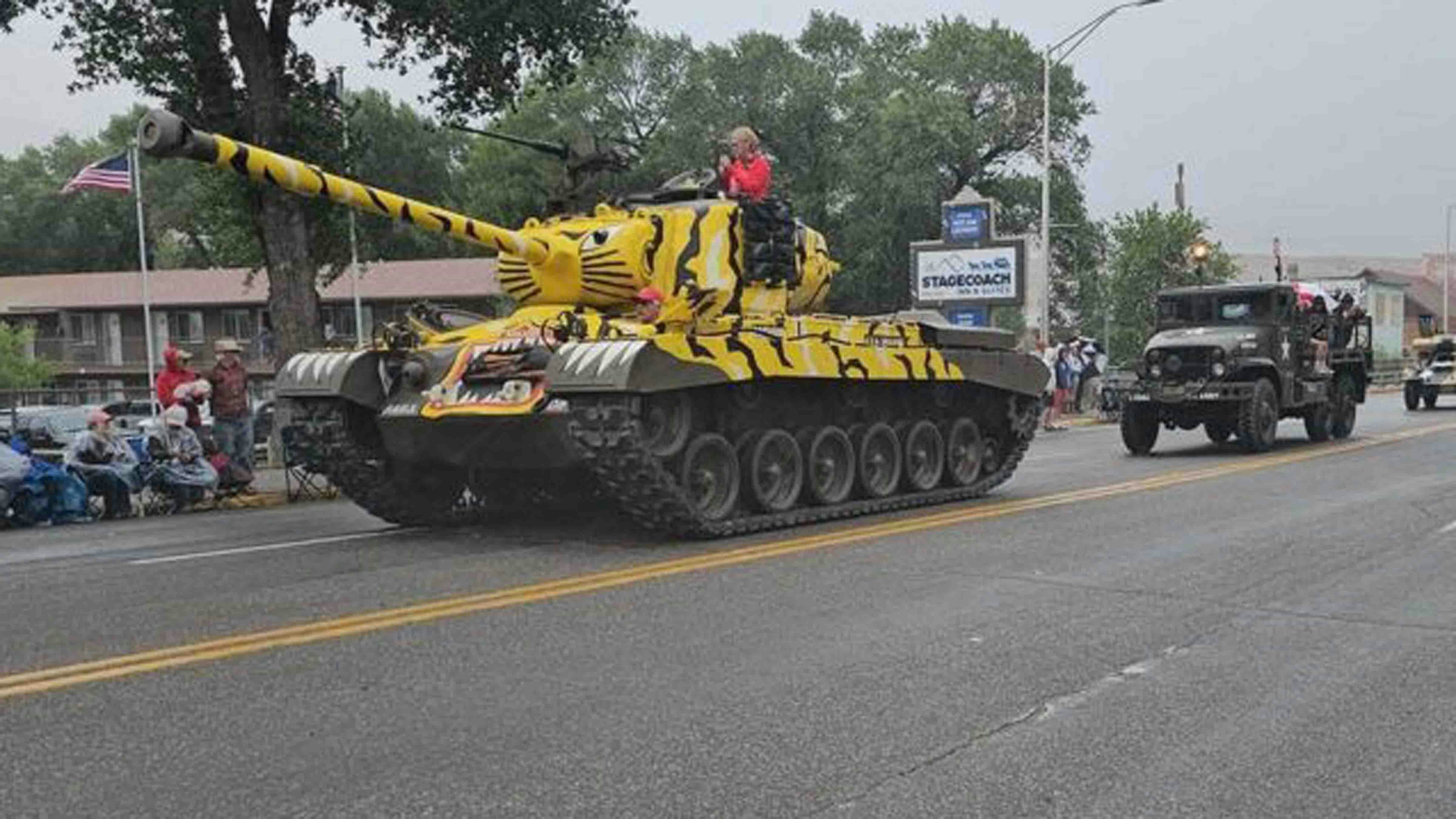 This yellow tank is a tiger tank, used in the Korean War, playing off of superstitions about such powerful symbols.