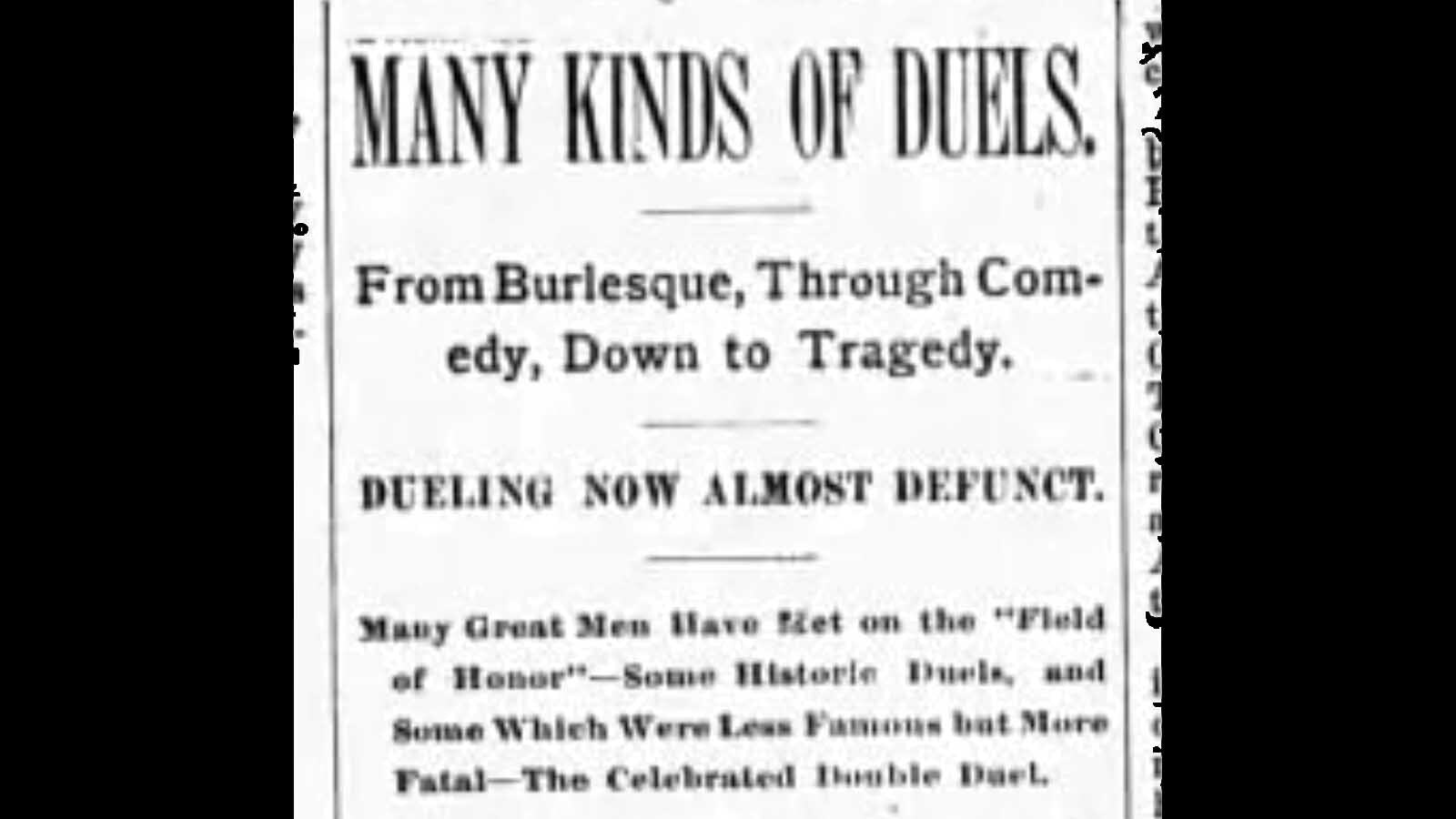 Dueling used to make headlines like this one from an 1893 edition of the Madison County Monitor in Pony, Montana.