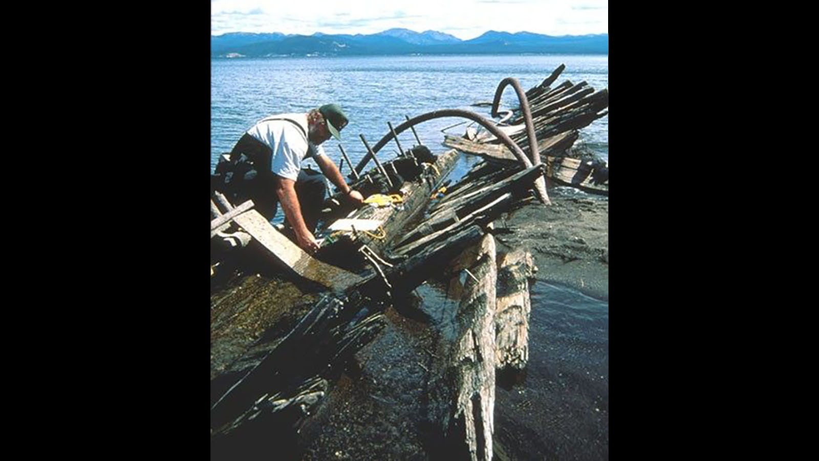 The wreck of the E.C. Waters has been slowly rotting, rusting and deteriorating on the shore of Stevensoon Island on Yellowstone Lake.