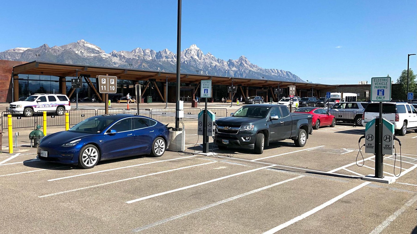 Electric vehicle charging stations at the Jackson Hole Airport.