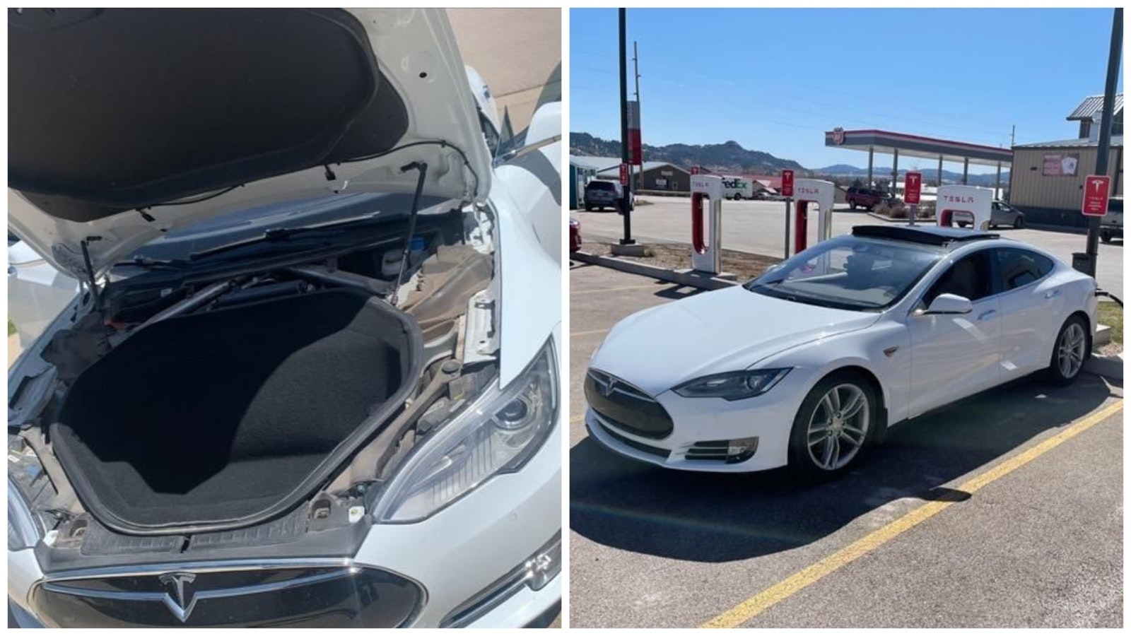 The trunk of Don Adams' Tesla is in the front, left, and it charges up in Gillette.