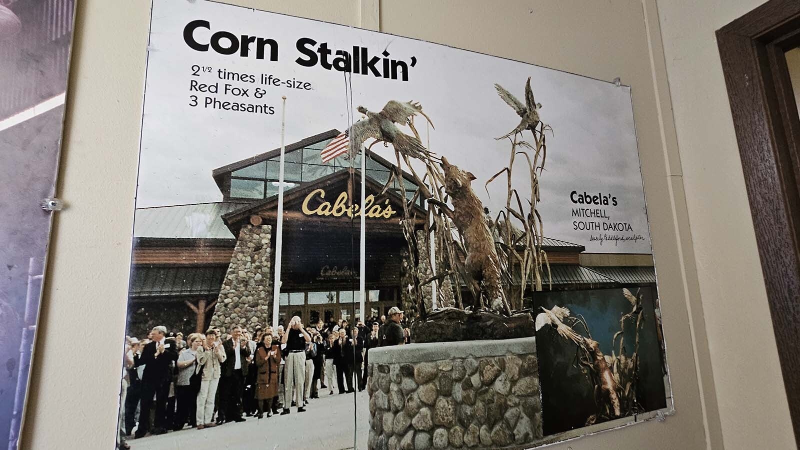 Photos of the monument Corn Stalkin', installed at Cabelas in South Dakota. The sculpture was created by Beverly Paddleford and cast at Eagle Bronze, a  foundry in Lander.