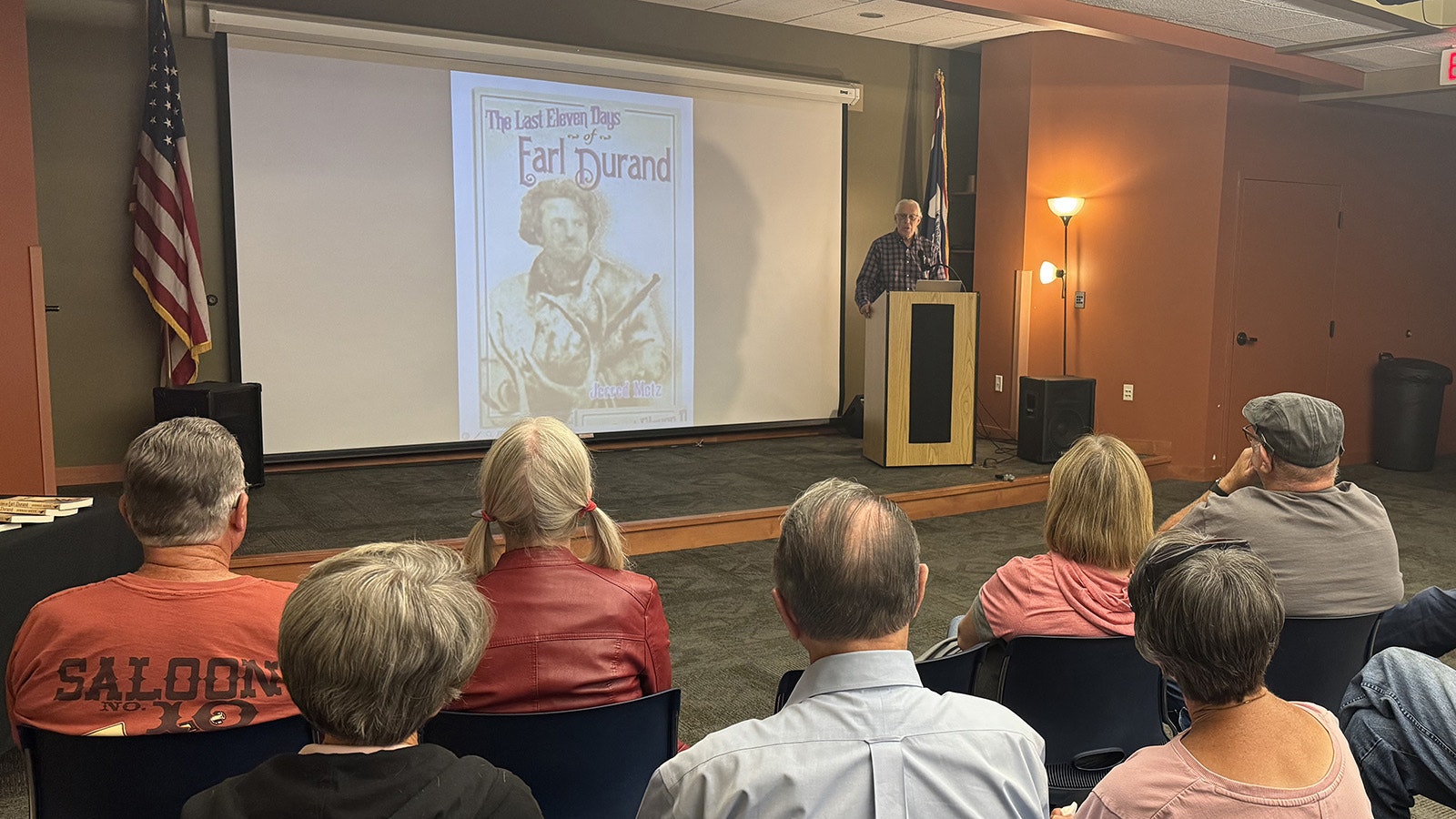 Park County residents listen to author Jerred Metz during his lecture at the Cody Library. Metz has been researching the life and death of Earl Durand since 1978, releasing two books and developing a podcast to share the full story of "The Tarzan of the Tetons."